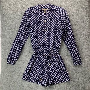 Michael Kors Romper Women’s Size XS Blue Long‎ Sleeve Printed Shorts One Piece